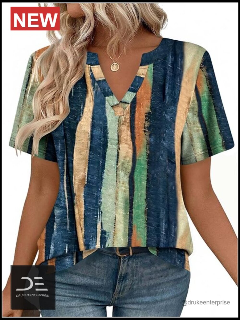 Short Sleeve V-Neck Tunic Blouse, Polyester Spandex Fabric, Business Casual